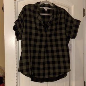NWT time and tru high low roll sleeve shirt ladies med